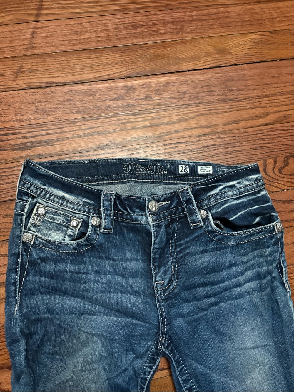 Miss Me Men's Distressed Dark Blue Slim Straight Jeans